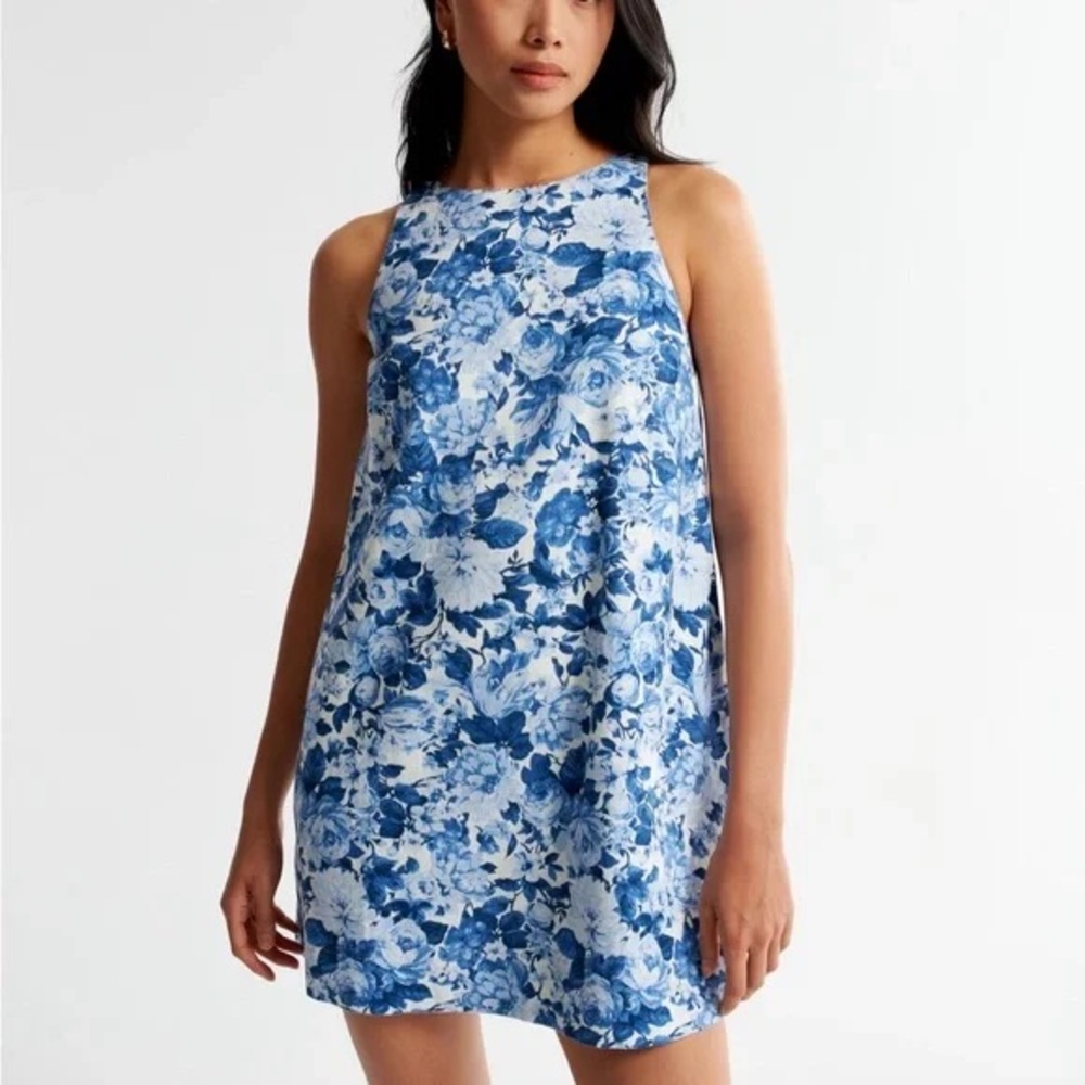 Abercrombie & Fitch High Neck Linen Blend Mini Dress